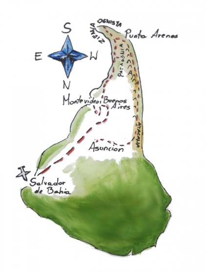 Odwrócona mapa Ameryki Południowej
